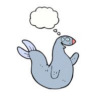 cartoon happy seal with thought bubble N19