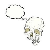 cartoon ancient spooky skull with thought bubble N6