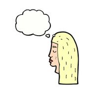 cartoon female face profile with thought bubble N10