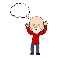 cartoon bearded man panicking with thought bubble N10