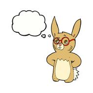 cartoon rabbit wearing spectacles with thought bubble N10