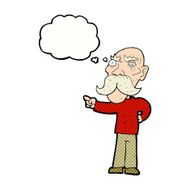 cartoon annoyed old man pointing with thought bubble N10