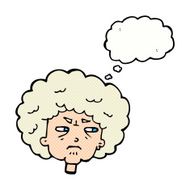 cartoon bitter old woman with thought bubble N18