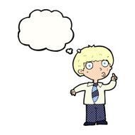 cartoon school boy with question thought bubble N9