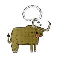 cartoon hairy cow with thought bubble N10