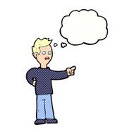 cartoon shocked boy pointing with thought bubble N10