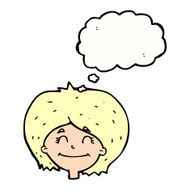 cartoon happy female face with thought bubble N177