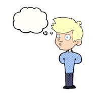 cartoon boy staring with thought bubble N18