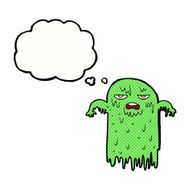 cartoon slimy ghost with thought bubble N6