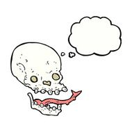 cartoon spooky skull with thought bubble N142