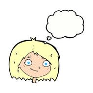 cartoon happy female face with thought bubble N178
