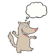 cartoon happy wolf with thought bubble N20