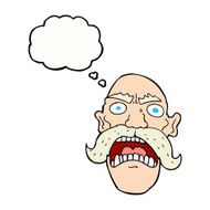 cartoon angry old man with thought bubble N135