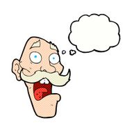 cartoon frightened old man with thought bubble N34