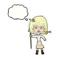 cartoon woman with knife and harpoon thought bubble N9
