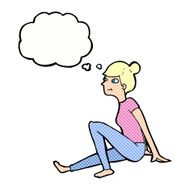 cartoon woman sitting with thought bubble N16