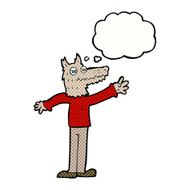 cartoon waving wolf with thought bubble N14