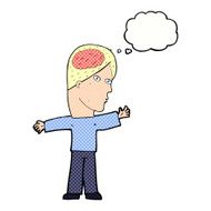 cartoon man with brain thought bubble N10