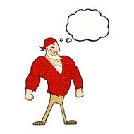 cartoon manly sailor man with thought bubble N8