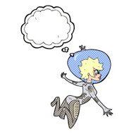 cartoon space woman with thought bubble N28