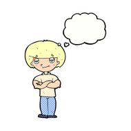 cartoon smug looking man with thought bubble N10