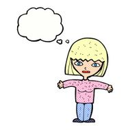 cartoon woman with open arms thought bubble N99