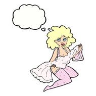 cartoon woman changing with thought bubble N10