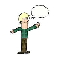 cartoon happy man waving with thought bubble N36