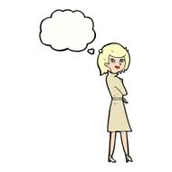 cartoon woman in trench coat with thought bubble N27