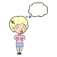 cartoon surprised woman with thought bubble N237