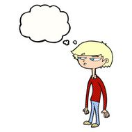 cartoon suspicious boy with thought bubble N9