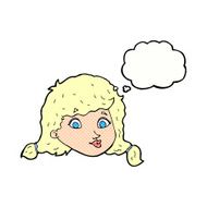 cartoon pretty female face with thought bubble N92