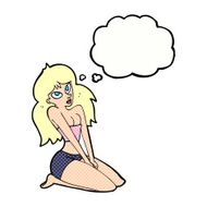 cartoon woman in skimpy clothing with thought bubble N10
