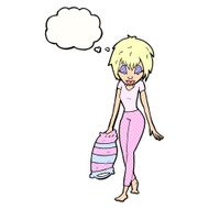cartoon woman going to bed with thought bubble N8