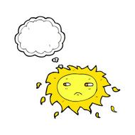 cartoon sad sun with thought bubble N10