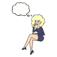 cartoon office woman sitting with thought bubble N10