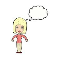cartoon woman shrugging shoulders with thought bubble N475