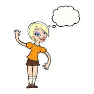 cartoon girl waving with thought bubble N27