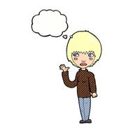 cartoon woman waving with thought bubble N329