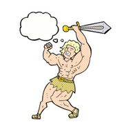 cartoon barbarian hero with thought bubble N8
