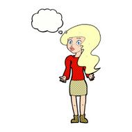 cartoon woman shrugging shoulders with thought bubble N477