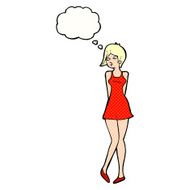 cartoon pretty woman in dress with thought bubble N45