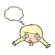 cartoon confused female face with thought bubble N10