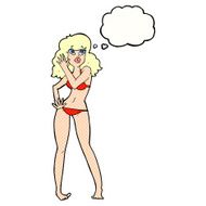 cartoon pretty woman in bikini with thought bubble N9