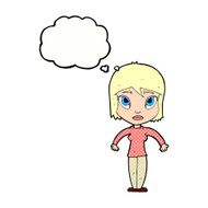 cartoon woman shrugging shoulders with thought bubble N478