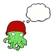 cartoon alien head wearing hat with thought bubble N10
