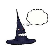 cartoon spooky witches hat with thought bubble N10