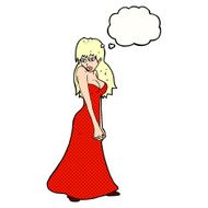cartoon pretty woman in dress with thought bubble N46