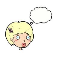 cartoon surprised female face with thought bubble N62