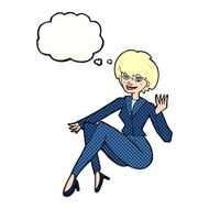 cartoon businesswoman sitting with thought bubble N10